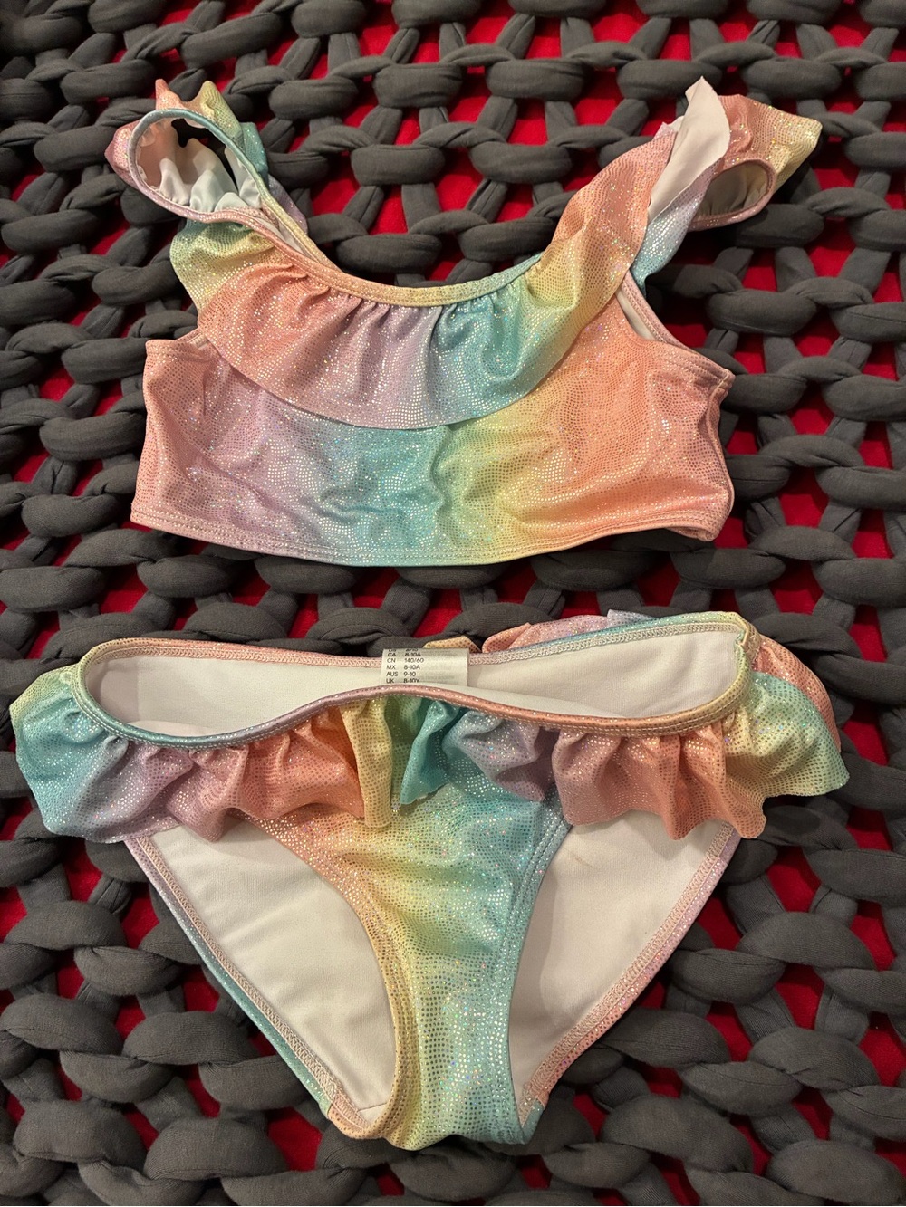 H&M Pastel Rainbow Ruffle Kids Bikini - Pink, Peach, Yellow, Green, Blue